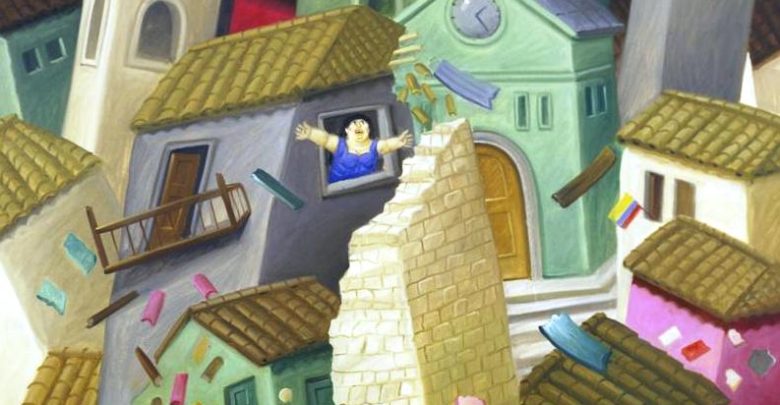 فرناندو بوطيرو Fernando Botero: زلزالٌ (زيت على قماش، 2000).